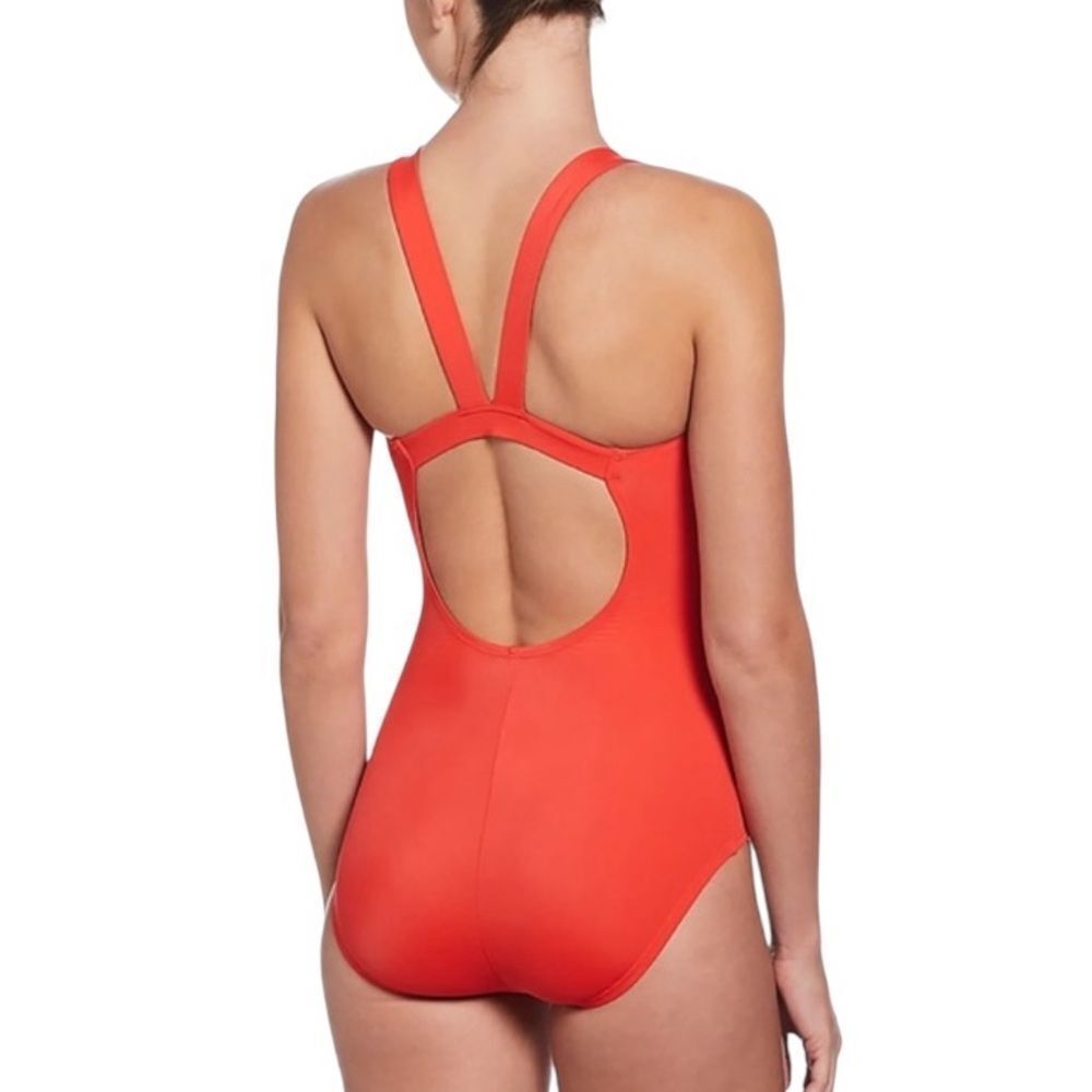 Nike Swim Solid Mesh V- Back One Piece Red Competition Swimwear Racing L - Picture 4 of 7